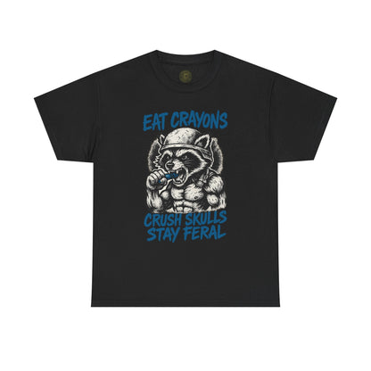 Eat Crayons Crush Skulls Stay Feral Military Raccoon Shirt – Gildan 5000