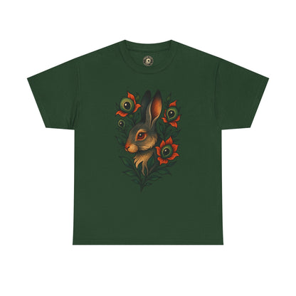 Whimsical Rabbit Floral Tee, Nature Lover Gift, Casual Wear, Eco-Friendly Fashion, Unique Graphic T-Shirt, Year-Round Style