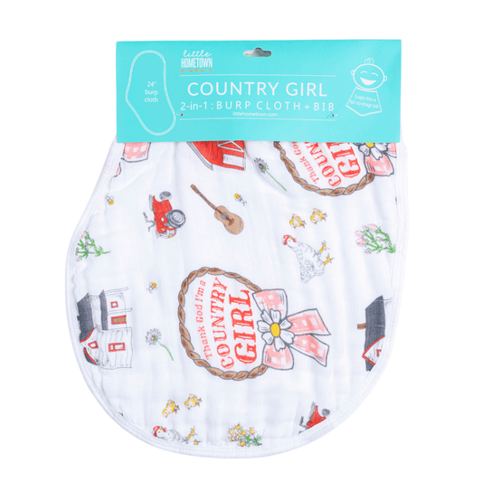 Country Baby Girl Burp Cloth and Bib 2 in 1