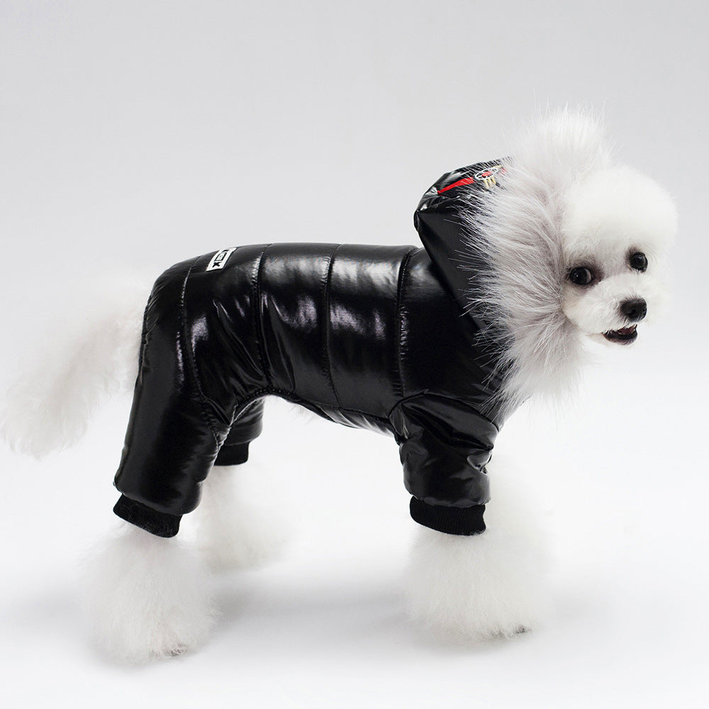 Leather Hooded Thickened Dog Jacket