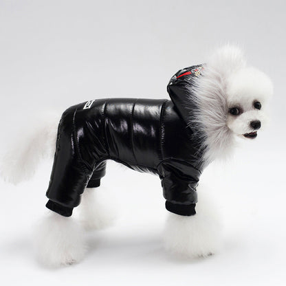Leather Hooded Thickened Dog Jacket
