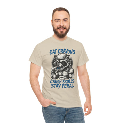 Eat Crayons Crush Skulls Stay Feral Military Raccoon Shirt – Gildan 5000