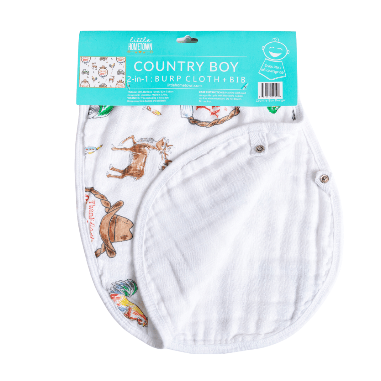 Country Baby Boy Burp Cloth and Bib 2 in 1