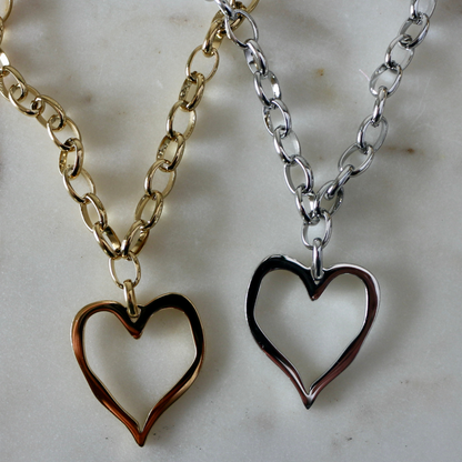 Open Heart Necklace - Heart Pendant Necklace - Stainless Steel - Gold & Silver