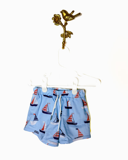 Blue Sailboat Swim Trunks