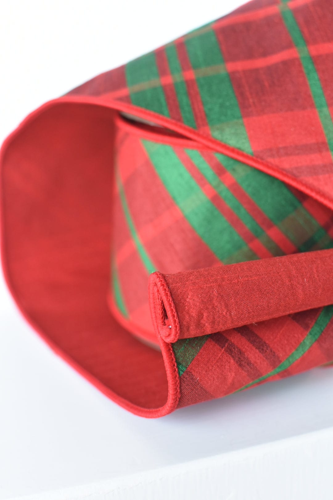 4" x 10yd Double Faced Red/Green Plaid Faux Dupioni Ribbon
