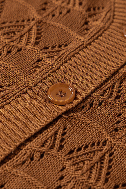 Brown Lightweight Buttoned Front Crochet Cardigan
