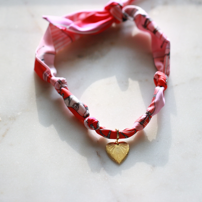 Scarf Necklace ~ Pink Horse Pattern