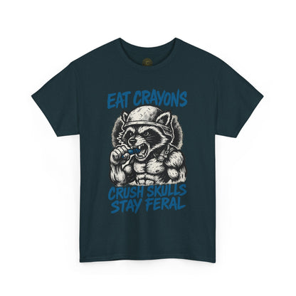 Eat Crayons Crush Skulls Stay Feral Military Raccoon Shirt – Gildan 5000