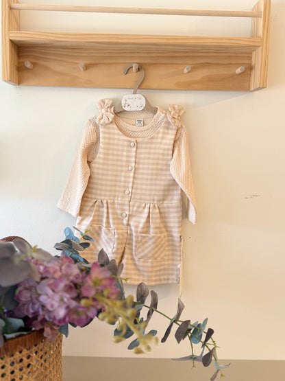 Baby Gingham Romper | Long Sleeve Neutral One-Piece