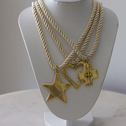 Silk Cord Pendant Necklace 24K Gold Plated