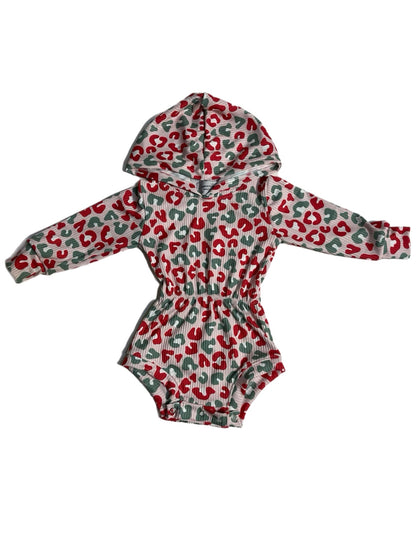 Christmas leopard Ribbed Hooded romper