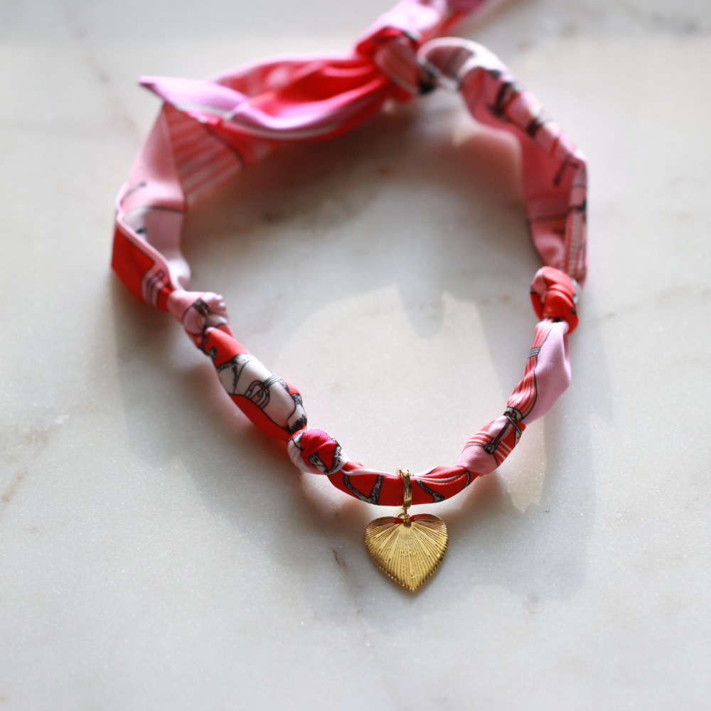 Scarf Necklace ~ Pink Horse Pattern