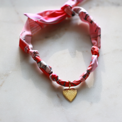 Scarf Necklace ~ Pink Horse Pattern