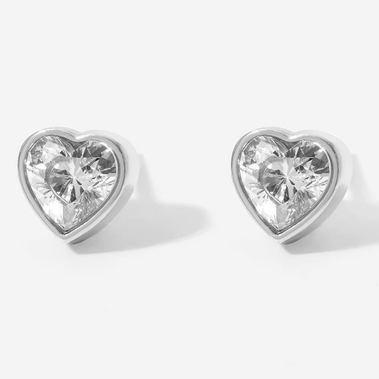 Emma Heart Studs ~ Silver