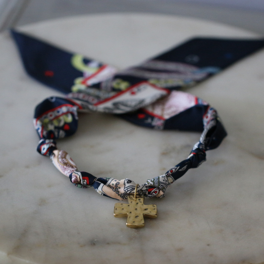 Navy Grace Scarf Necklace