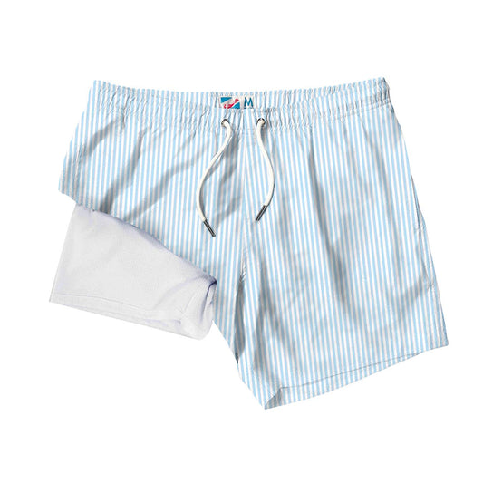 Men's Blue Seersucker Shorts with White Liner
