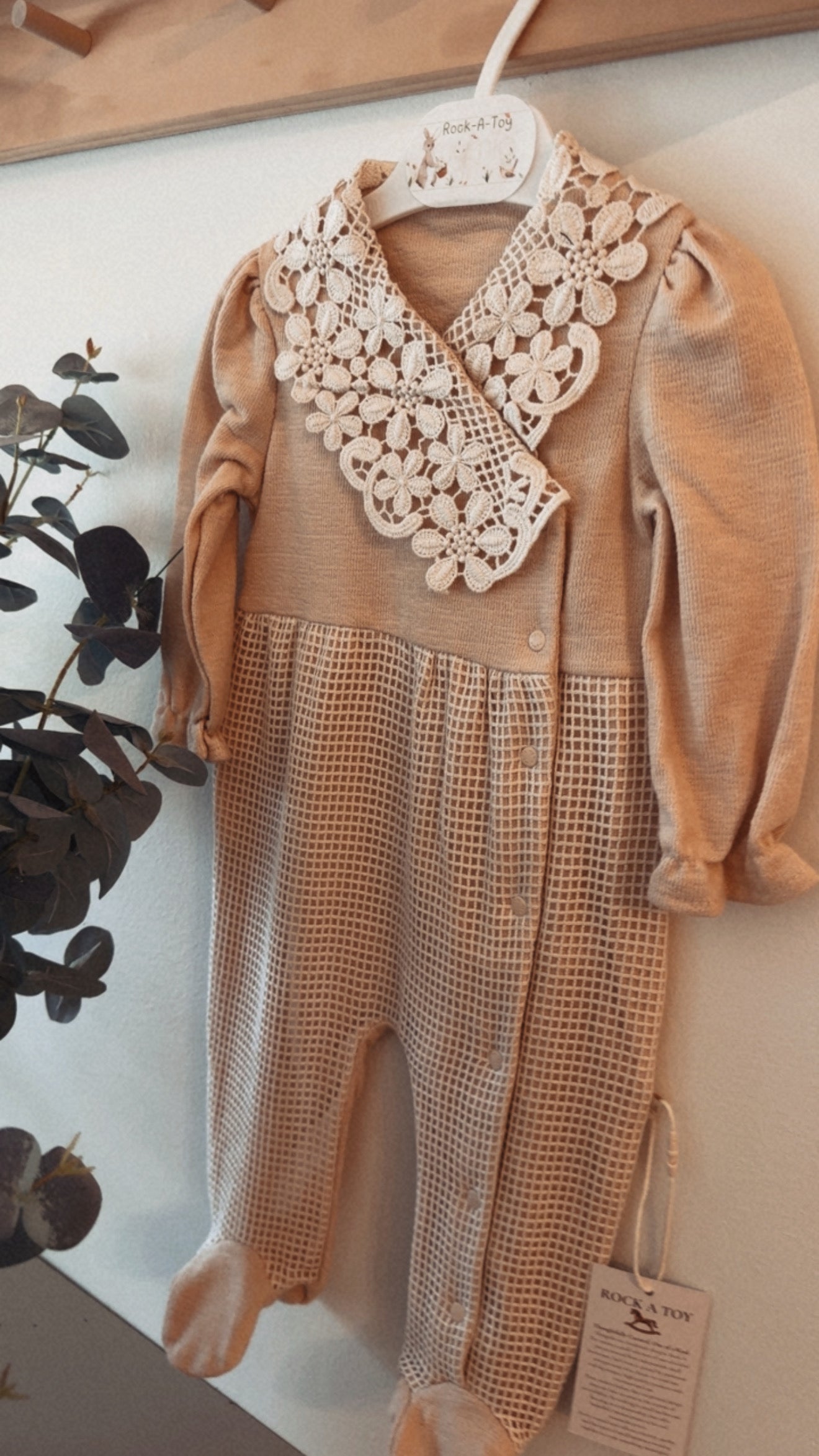 Baby Lace Detail Footed Romper | Long Sleeve Neutral One-Piece