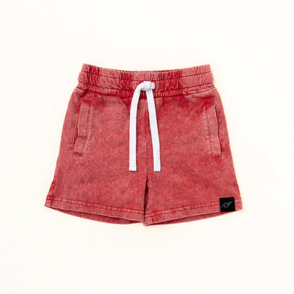 STONE WASH SHORTS - MUTED RED