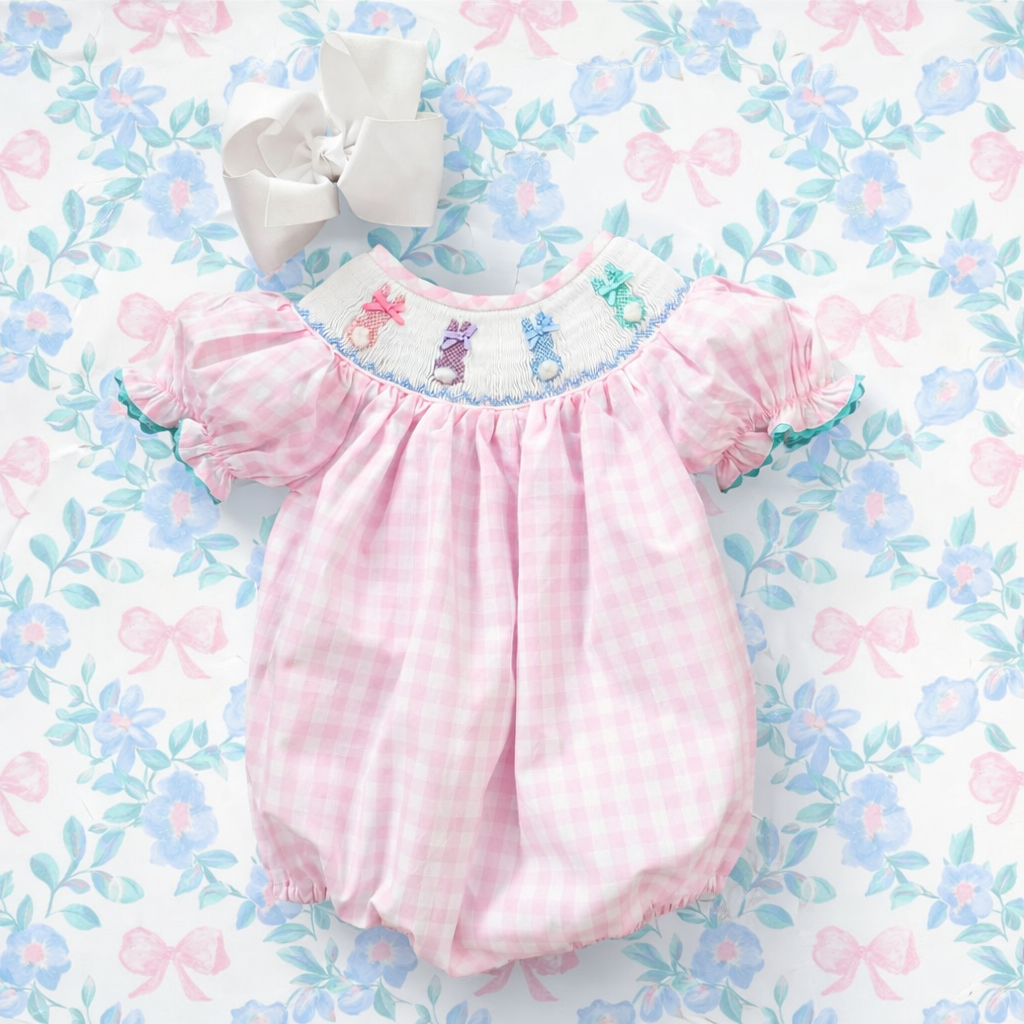 Smocked Pink Bunny Bubble