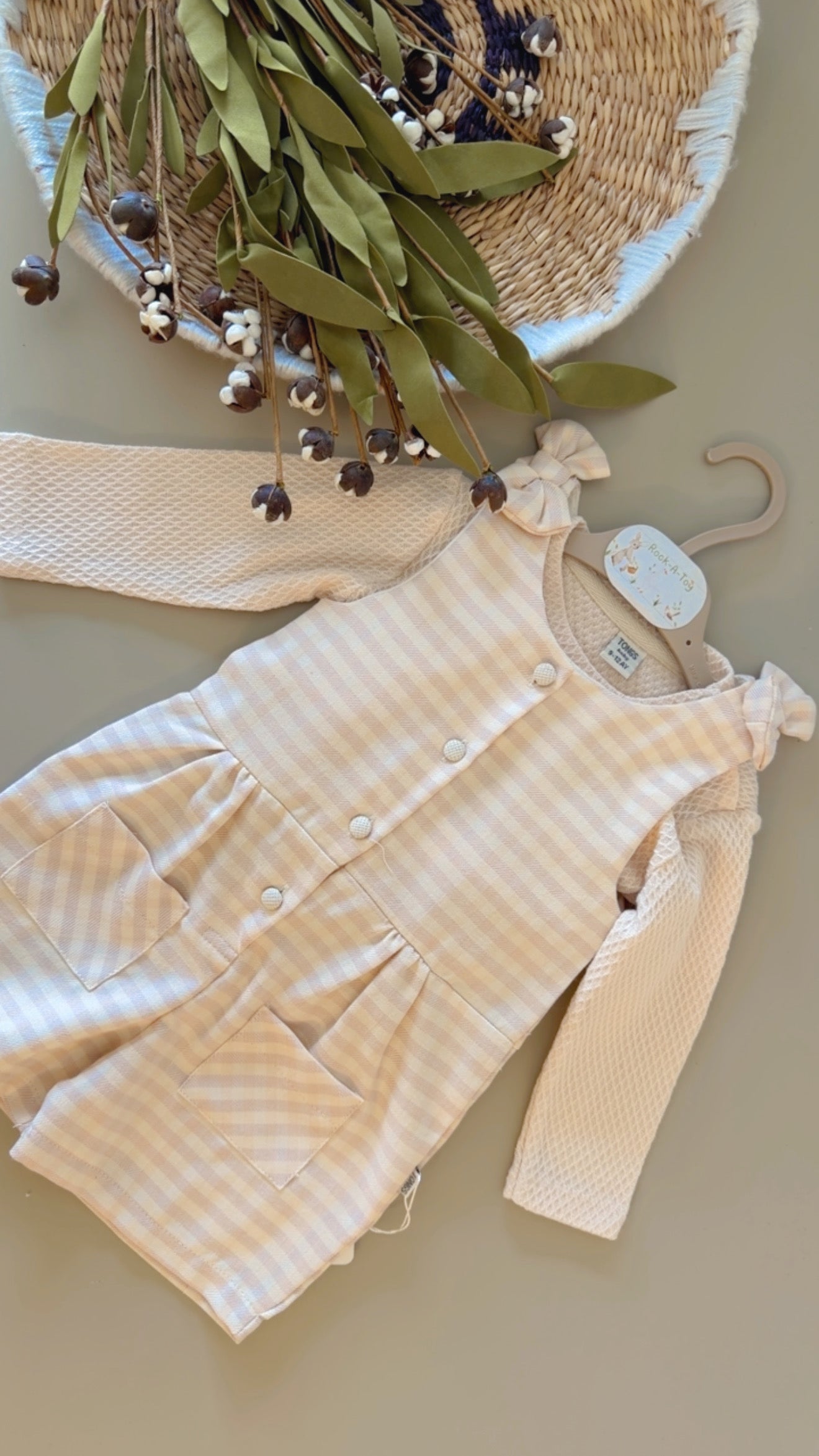 Baby Gingham Romper | Long Sleeve Neutral One-Piece