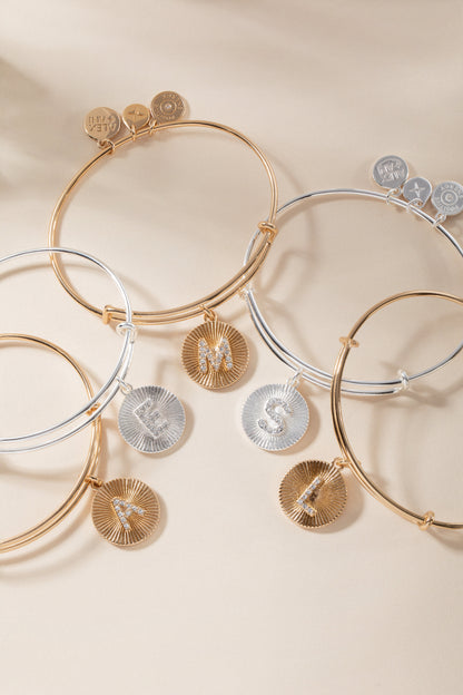 Initial L Pave Starburst Texture Bangle