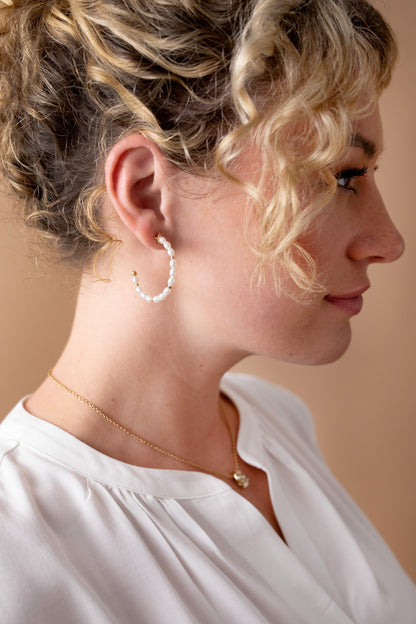 Rice Pearl Hoop Earring