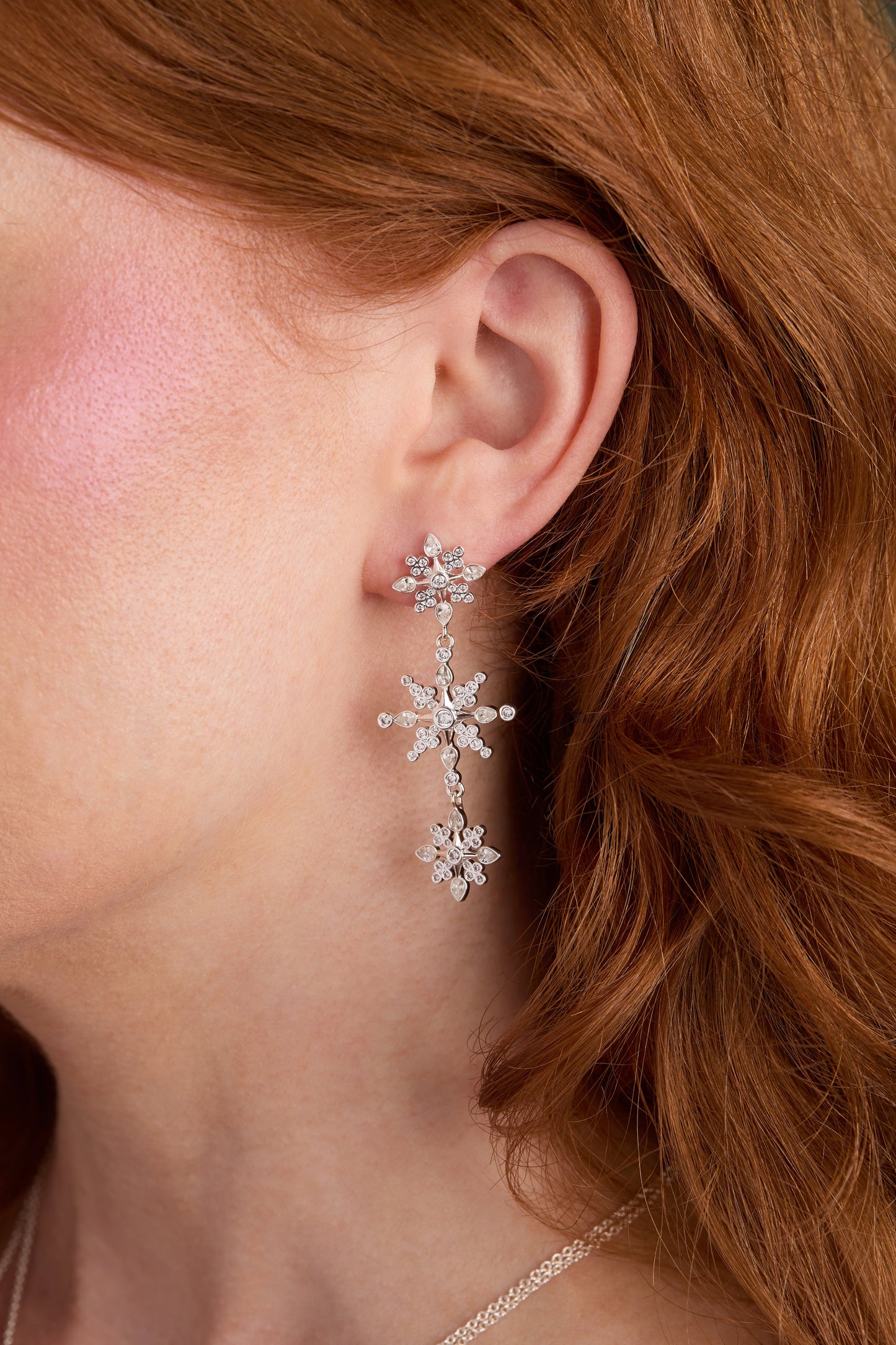 Crystal Snowflake Linear Earrings