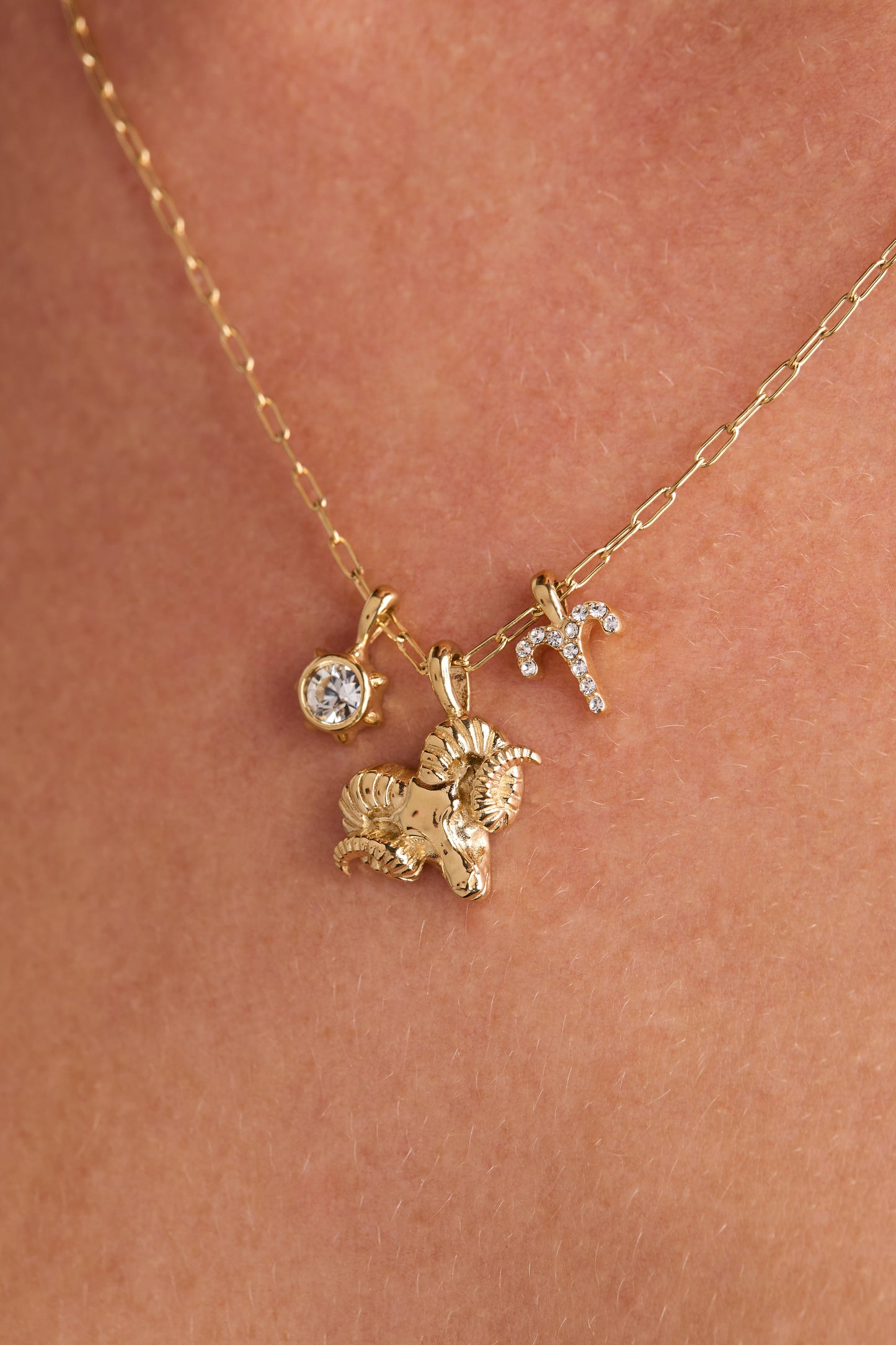 Aries Zodiac Charm Cluster Necklace