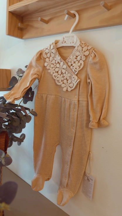 Baby Lace Detail Footed Romper | Long Sleeve Neutral One-Piece