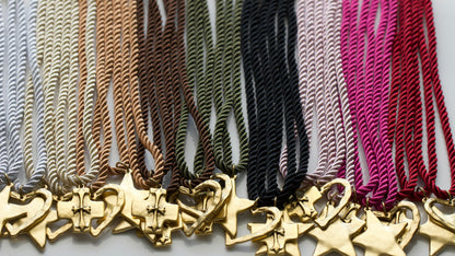 Silk Cord Pendant Necklace – Gold Star, Heart, or Cross