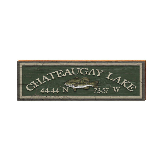 Chateaugay Lake Fish Green Latitude Longitude ALI1 | Wall Art Print on Real Wood