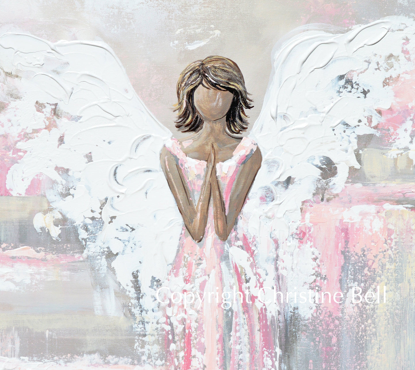 SPECIAL RELEASE GICLEE PRINT "She's With You" Abstract Angel Painting Guardian Angel Pink