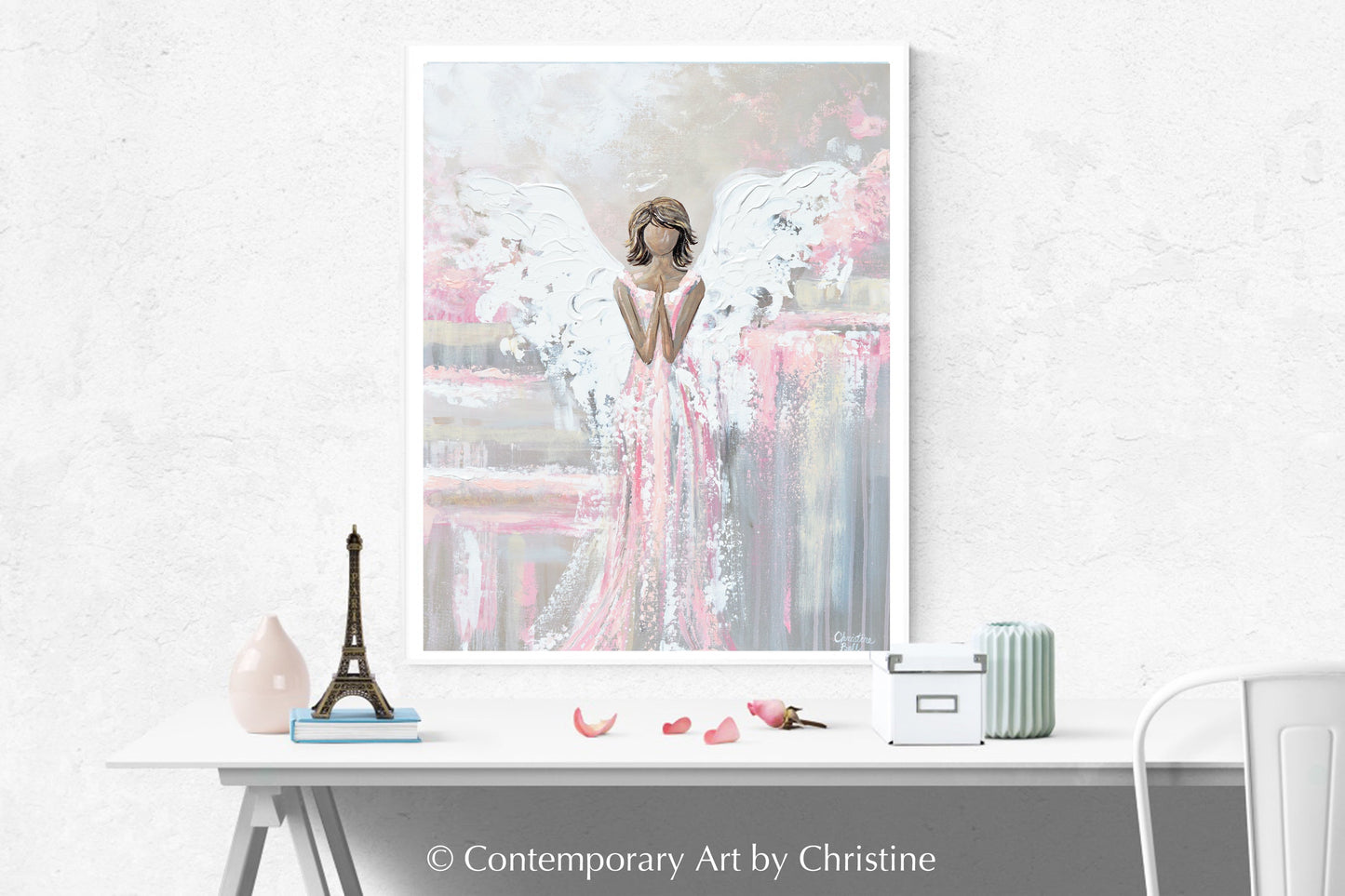 SPECIAL RELEASE GICLEE PRINT "She's With You" Abstract Angel Painting Guardian Angel Pink