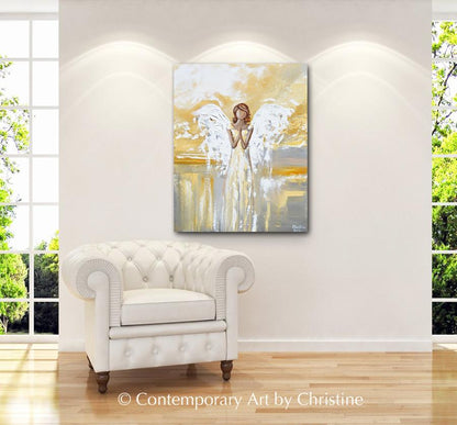 "Bringing Light and Hope" GICLEE PRINT Abstract Angel Painting Guardian Angel White Grey