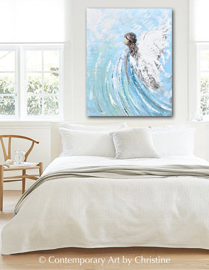 SPECIAL RELEASE GICLEE PRINT "Lifted by Grace" Abstract Angel Painting Modern Guardian Angel Canvas