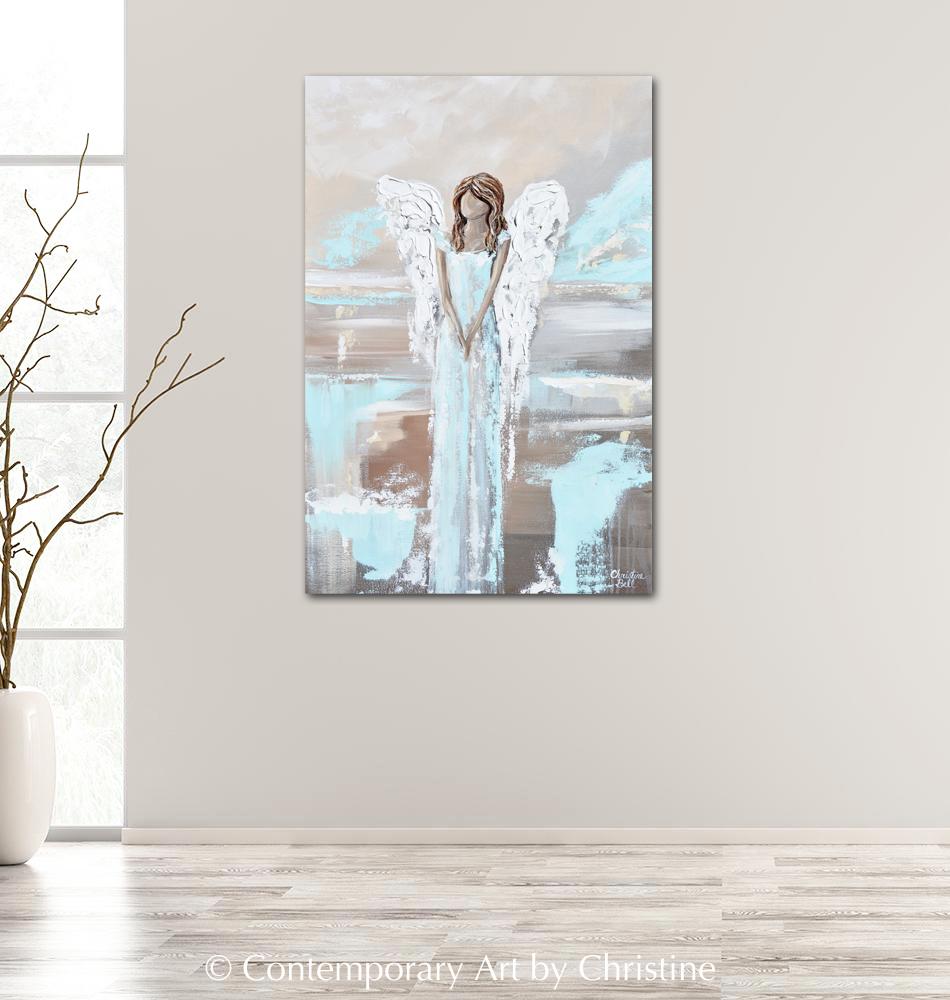"Found Hope" GICLEE PRINT Abstract Angel Painting Elegant Guardian Angel Blue White