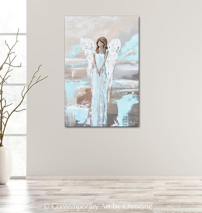 "Found Hope" GICLEE PRINT Abstract Angel Painting Elegant Guardian Angel Blue White