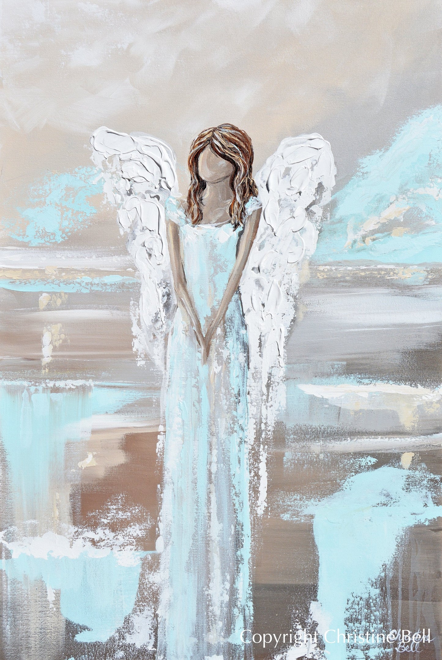 "Found Hope" GICLEE PRINT Abstract Angel Painting Elegant Guardian Angel Blue White