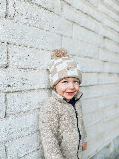 TAN CHECKERED BEANIE