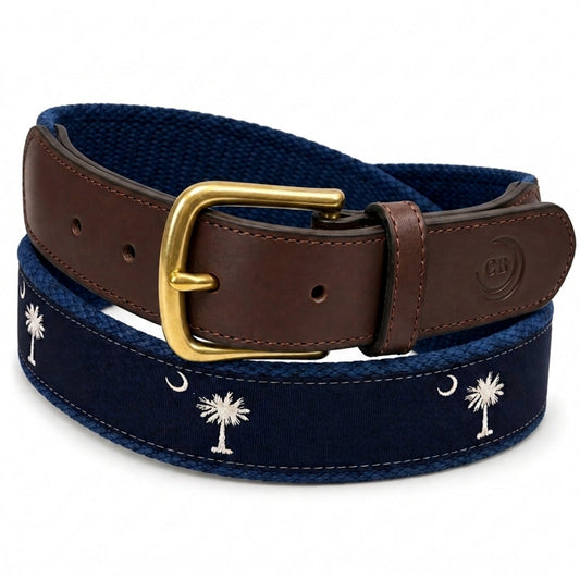 South Carolina Crescent Moon Palmetto State Flag Belt - Navy Blue