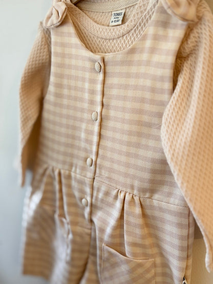 Baby Gingham Romper | Long Sleeve Neutral One-Piece