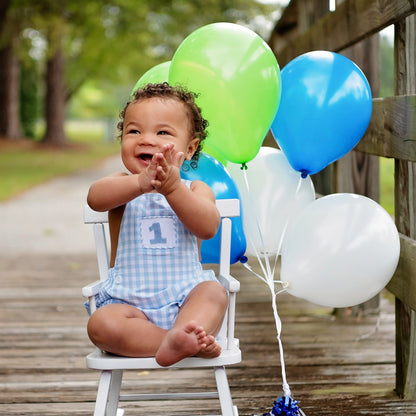 Baby Boy First Birthday Outfit – Smocked Blue Birthday Bubble
