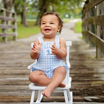Baby Boy First Birthday Outfit – Smocked Blue Birthday Bubble