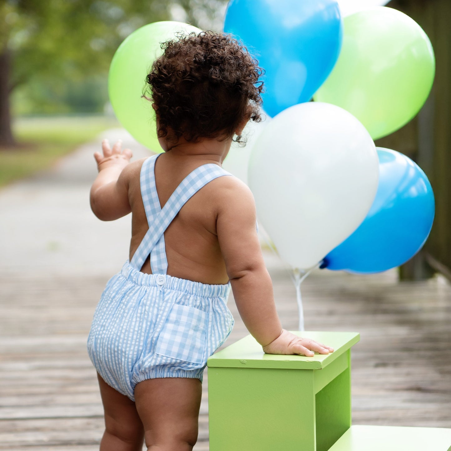 Baby Boy First Birthday Outfit – Smocked Blue Birthday Bubble