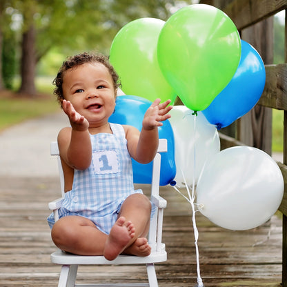 Baby Boy First Birthday Outfit – Smocked Blue Birthday Bubble