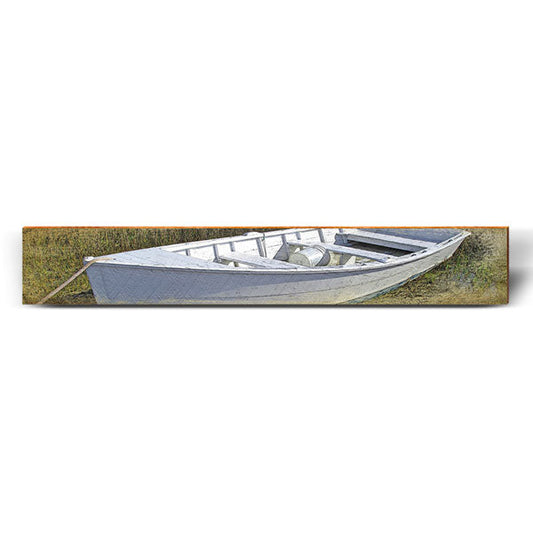 Charming White Boat | Wall Art Print on Real Wood