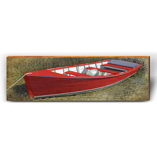 Rustic Red Boat | Wall Art Print on Real Wood