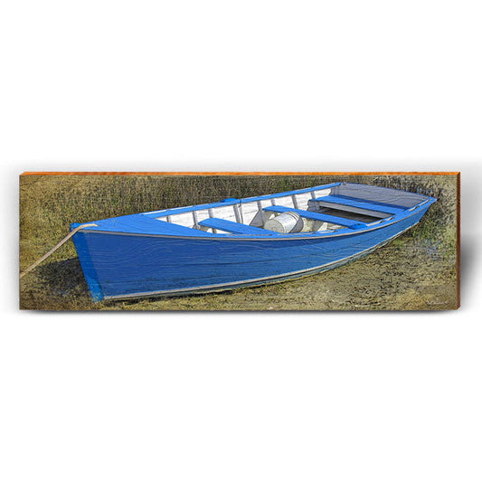 Beautiful Blue Boat | Wall Art Print on Real Wood