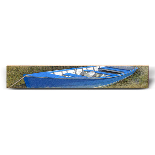 Beautiful Blue Boat | Wall Art Print on Real Wood